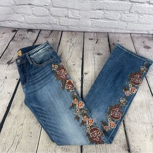 Driftwood Kelly Jeans Women’s 26 (27x32) Floral Embroidered Boot Cut Stretch